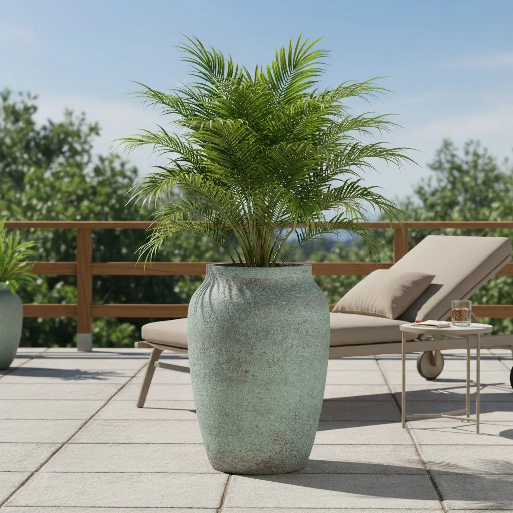  palma na tarasie w donicy antycznej