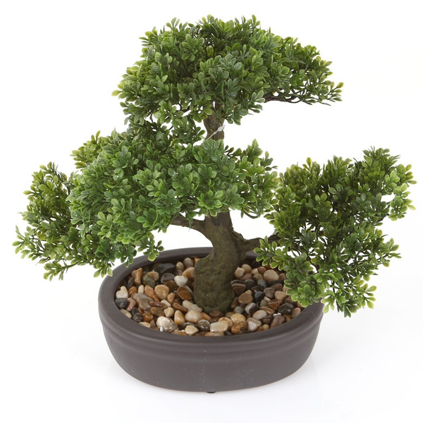 Sztuczne drzewko Bonsai Fikus mini 32 cm w brązowej doniczce