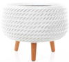 CORDA BOWL 42/32 cm płaska biała donica na drewnianych nóżkach