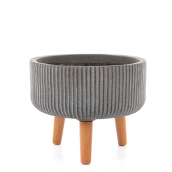 NUOVO BOWL 30/24 cm szara płaska donica na drewnianych nóżkach