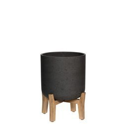 Charlie L 29,5/34,5 czarna doniczka na niskich drewnianych nóżkach