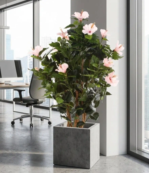 Sztuczny Hibiskus 100 cm różowe kwiaty deluxe