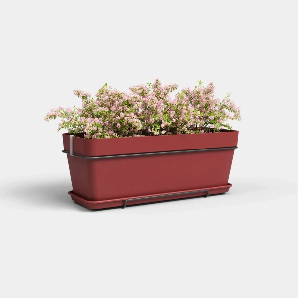 Capri Box Balcony 50 podłużna doniczka na poręcz ciemno czerwona