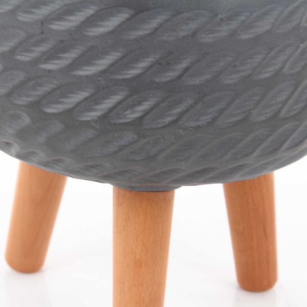 CORDA BOWL 24/23 płaska doniczka szara na drewnianych nóżkach