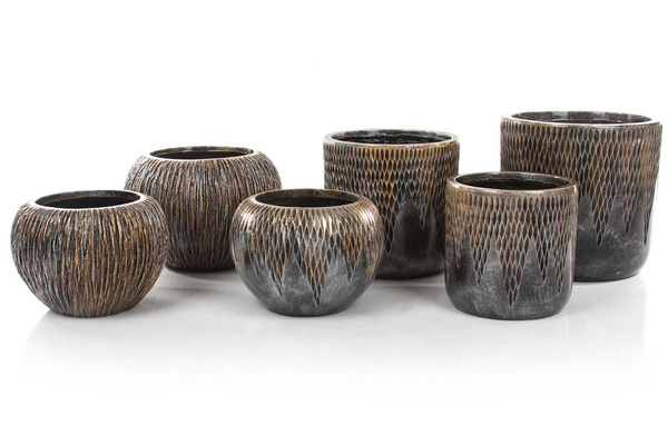 UNIVERSE COMET CYLINDER 23/22 doniczka cylindryczna ręcznie zdobiona brązowa