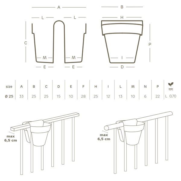 BE-UP 33x25/25 cm doniczka dwustronna balkonowa taupe