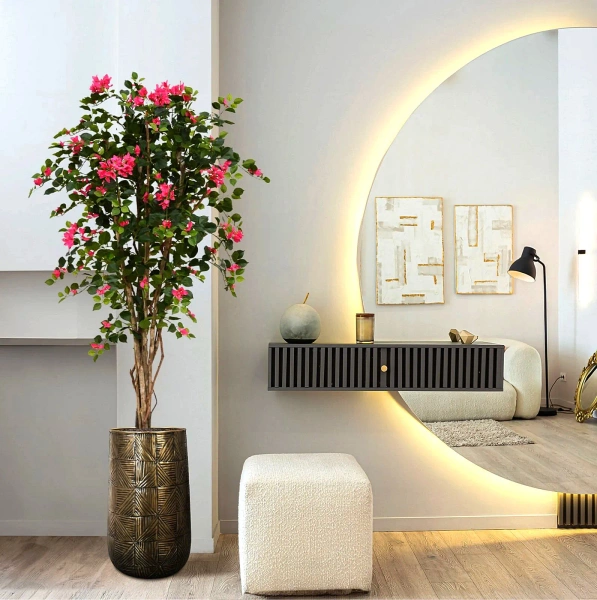 Sztuczna Bugenwilla z różowymi kwiatami 150 cm drewniany pień