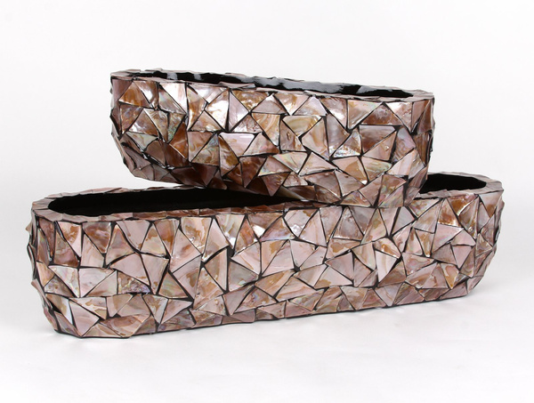 COAST 90x20/20 prostokątna ekskluzywna doniczka brązowa z muszli morskich