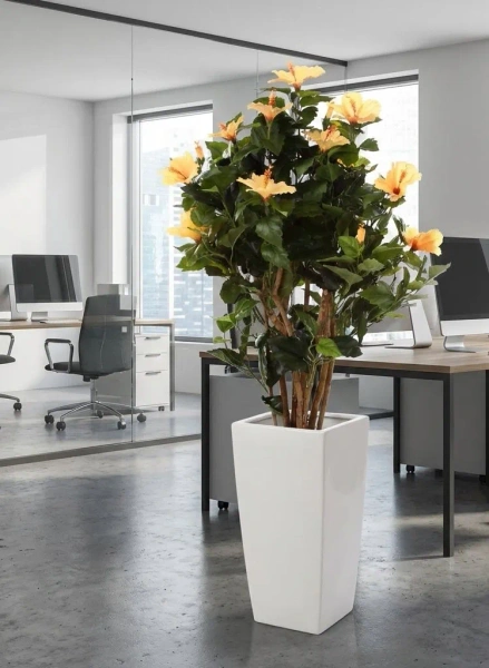 Sztuczny Hibiskus 100 cm pomarańczowe kwiaty deluxe