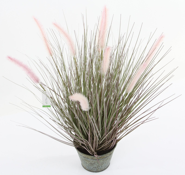 Sztuczna trawa z kłosami pennisetum 58 cm w cynkowej doniczce