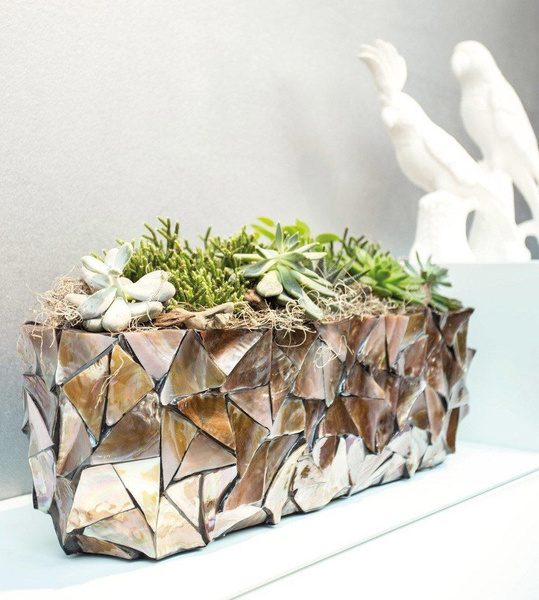 COAST 90x20/20 prostokątna ekskluzywna doniczka brązowa z muszli morskich