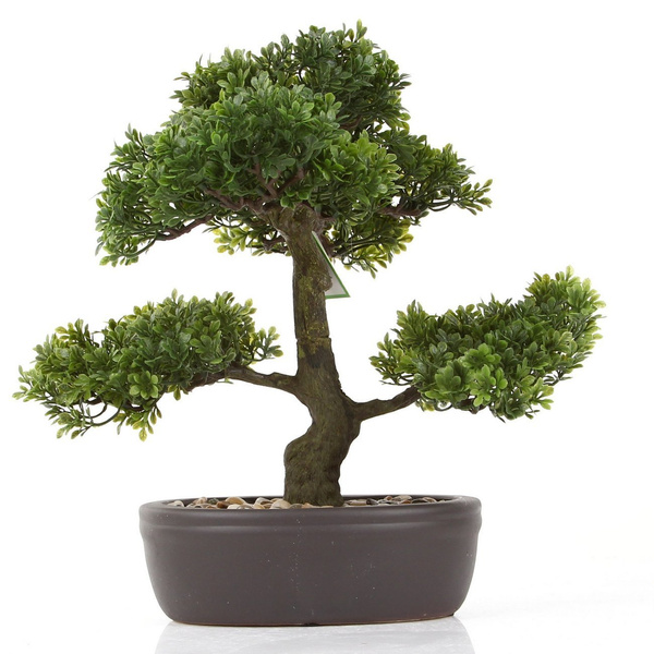 Sztuczne drzewko Bonsai Fikus mini 32 cm w brązowej doniczce