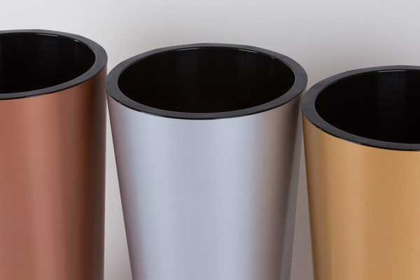 TUIT 33/61 satynowa srebrna doniczka wysoka z czarnym wkładem