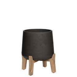 Patt XXL 42/43 czarna donica na niskim drewnianym stojaku