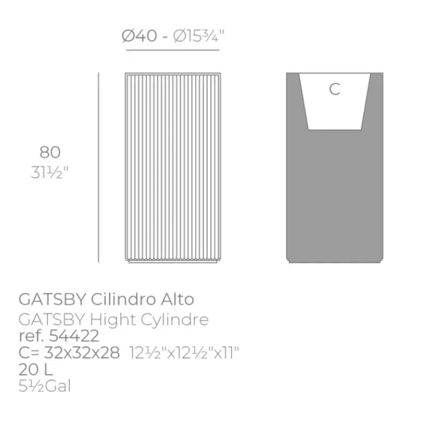 Gatsby Cylinder 40/80 kremowa wysoka donica cylindryczna ryflowana