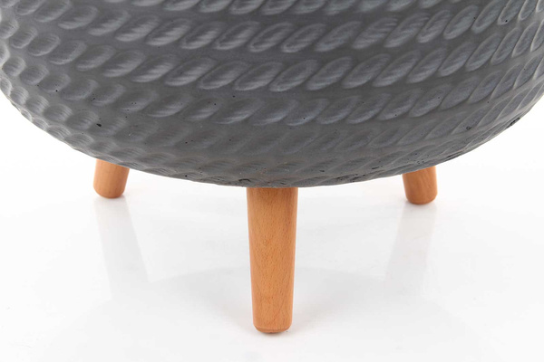 CORDA BOWL 42/32 cm płaska donica szara na drewnianych nóżkach