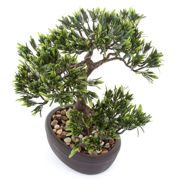 Sztuczne drzewko Bonsai Podocarpus 32 cm w brązowej doniczce
