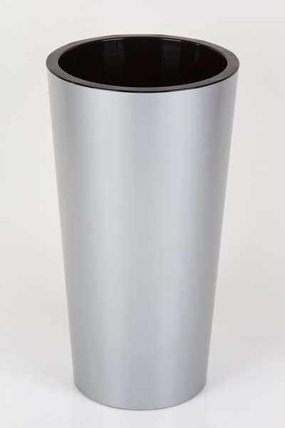 TUIT 33/61 satynowa srebrna doniczka wysoka z czarnym wkładem