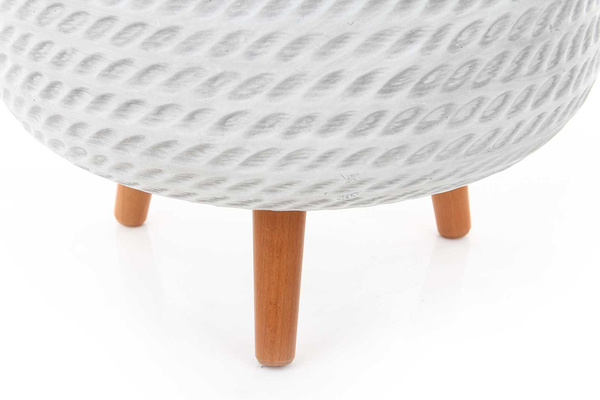 CORDA BOWL 42/32 cm płaska biała donica na drewnianych nóżkach
