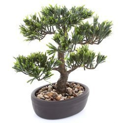 Sztuczne drzewko Bonsai Podocarpus 32 cm w brązowej doniczce