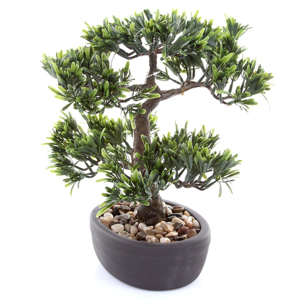 Sztuczne drzewko Bonsai Podocarpus 32 cm w brązowej doniczce