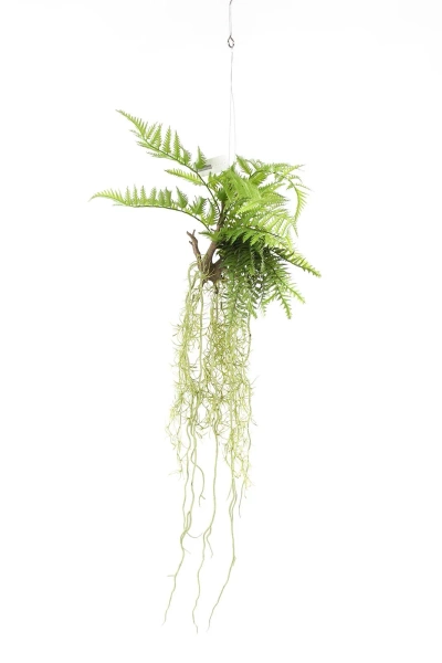 Kompozycja wisząca sztucznych roślin paproć i tillandsia 90 cm