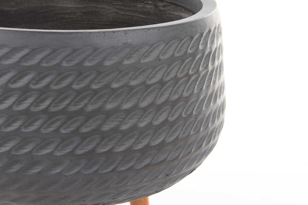 CORDA BOWL 42/32 cm płaska donica szara na drewnianych nóżkach