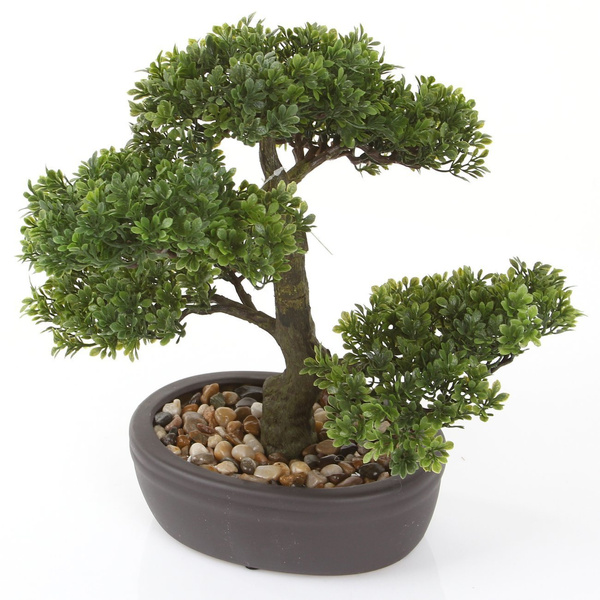 Sztuczne drzewko Bonsai Fikus mini 32 cm w brązowej doniczce