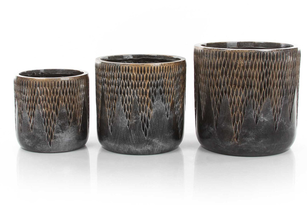 UNIVERSE COMET CYLINDER 23/22 doniczka cylindryczna ręcznie zdobiona brązowa