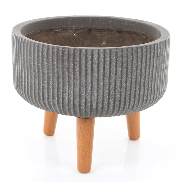 NUOVO BOWL 30/24 cm szara płaska donica na drewnianych nóżkach