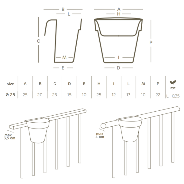 UP 25x20/23 doniczka wisząca na balkon antracytowa