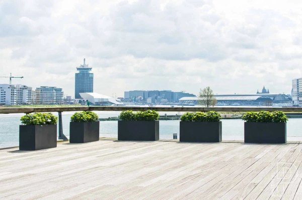 Jort S 80x30/40 czarna donica kamienna prostokątna