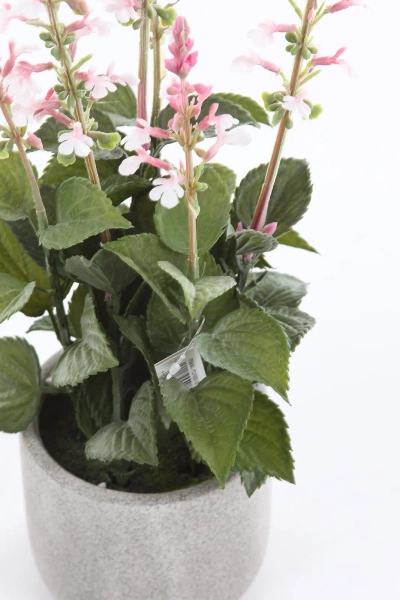 Sztuczna szałwia różowa 45 cm w cementowej doniczce