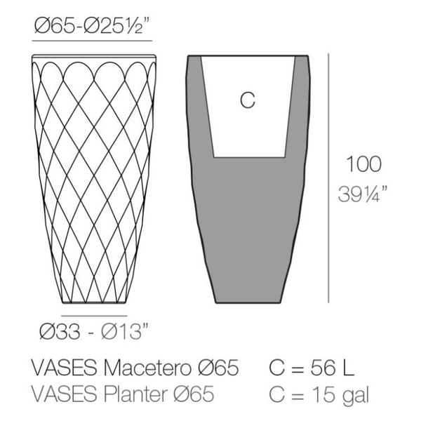 VASES VONDOM 65/100 donica designerska KOLOR NA ZAMÓWIENIE