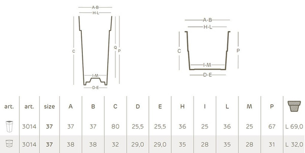 DUO Quadro 38x38/80 donica wysoka kwadratowa z wkładem antracytowa
