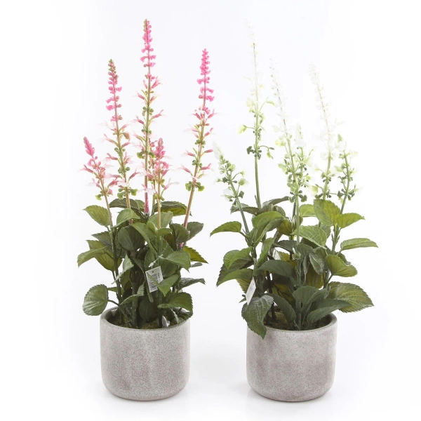 Sztuczna szałwia różowa 45 cm w cementowej doniczce