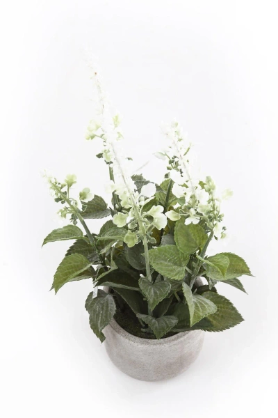 Sztuczna szałwia biała 45 cm w cementowej doniczce