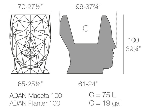 ADAN VONDOM 70x96/100 biała LED duża designerska donica podświetlana głowa