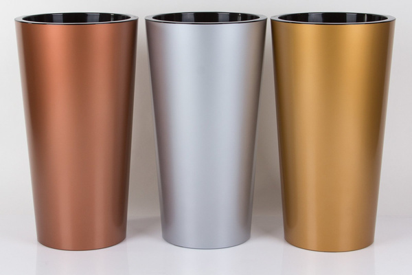 TUIT 33/61 satynowa srebrna doniczka wysoka z czarnym wkładem