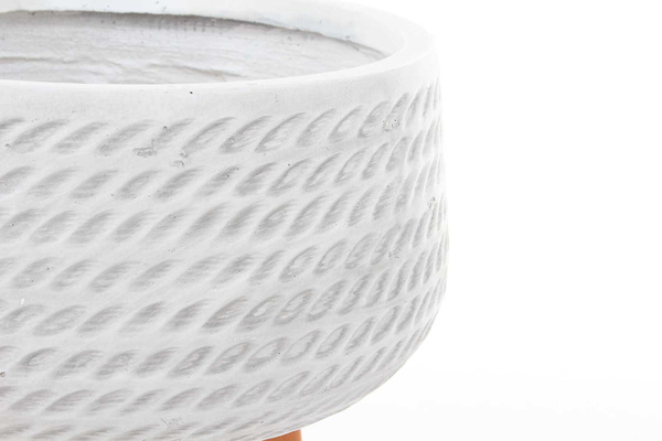 CORDA BOWL 42/32 cm płaska biała donica na drewnianych nóżkach