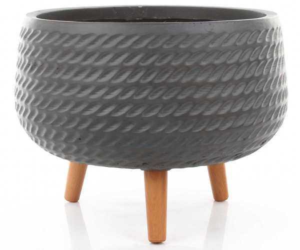 CORDA BOWL 42/32 cm płaska donica szara na drewnianych nóżkach