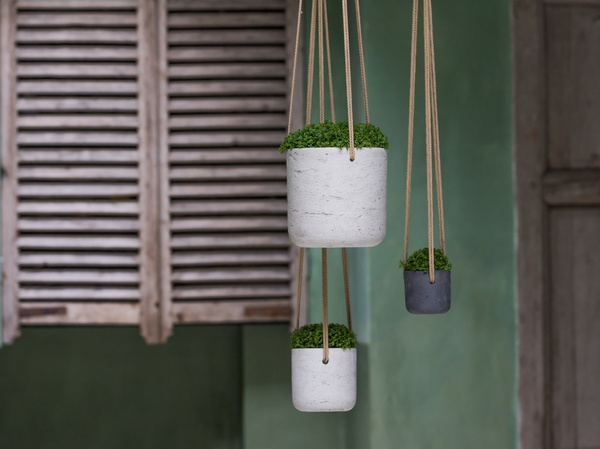 Charlie XS 12/11,5 szara doniczka wisząca wylinder kamienna