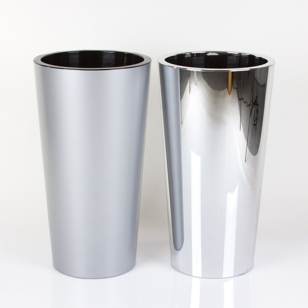 TUIT 33/61 satynowa srebrna doniczka wysoka z czarnym wkładem