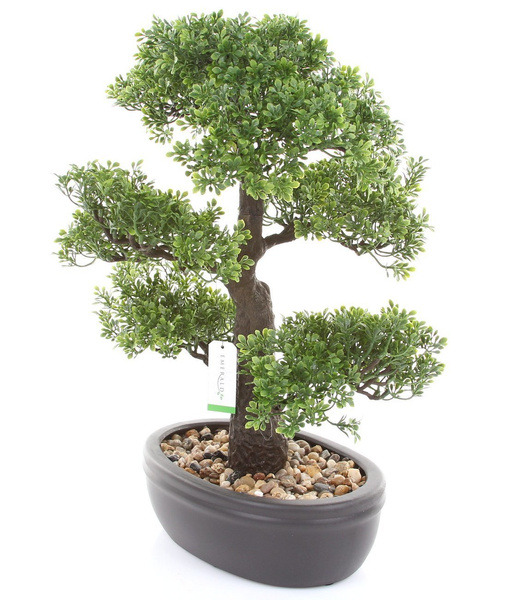 Sztuczne drzewko Bonsai Fikus mini 43 cm w brązowej doniczce