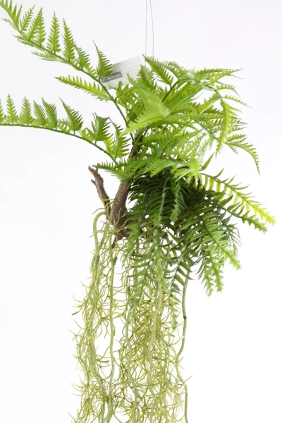 Kompozycja wisząca sztucznych roślin paproć i tillandsia 90 cm