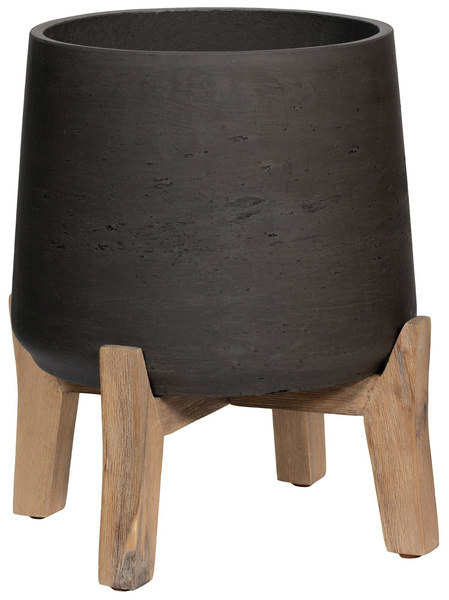 Patt XXL 42/43 czarna donica na niskim drewnianym stojaku