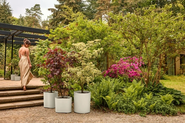 Eden Aquacare High 40 biała wysoka donica asymetryczna linen white system samonawadniający