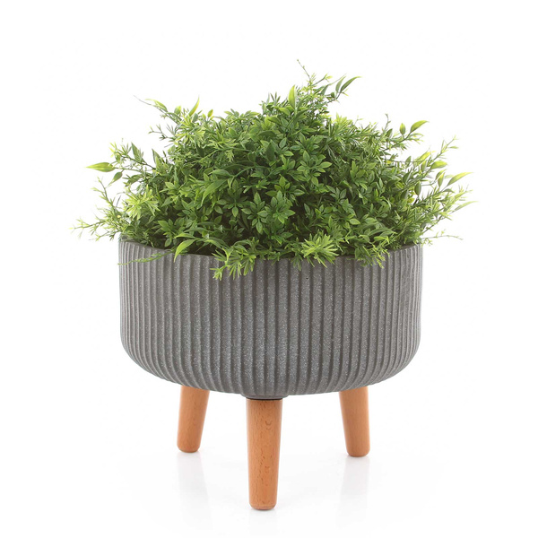 NUOVO BOWL 30/24 cm szara płaska donica na drewnianych nóżkach