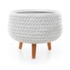 CORDA BOWL 42/32 cm płaska biała donica na drewnianych nóżkach