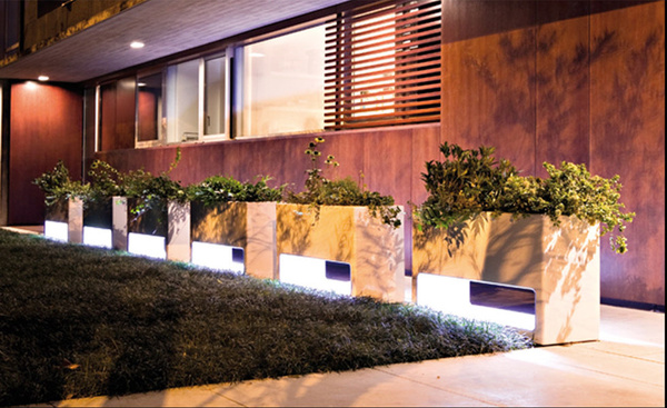 LLUNA 110x40/65 prostokątna donica podświetlana kremowa LED biały